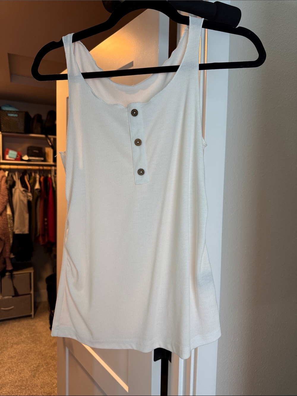 Maternity White Ribbed Henley Tank Top with Buttons!